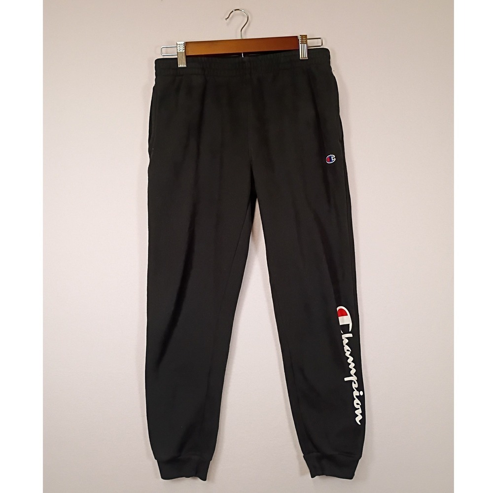 Athletic Champion Mens Large Black Graphic Fleece Jogger Sweatpants